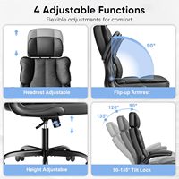 Chaise de bureau ergonomique noire avec appui-tête et accoudoirs réglables Chaise de bureau en cuir avec coussin épais Support lombaire
