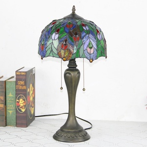 Lámparas de Mesa Estilo Tiffany Longhuijing de 12 Pulgadas con Forma de Cúpula de Pavo Real, Lámpara LED de Vidrio Emplomado, Simple, Flexible, Decorativa, para Lectura, Estilo Antiguo - Product Image 4