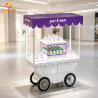 Barra de Perfumes Móvil de Lujo con Ruedas y Toldo, Kiosco Portátil para Exhibición de Perfumes y Cosméticos