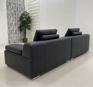 Modern Luxury Black Leather <b>Square</b> Sectional Sofa <b>Large</b> Deep Seat Functional Reclining Tufted 3 Seater High-End Home Theater - Product Image 3