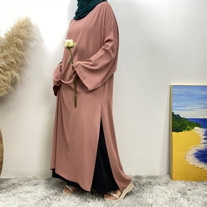 6809+2194# Abaya Manufacturer ChaomengFashion Solid Color Slit Sides Modesty Closed Abaya With Matching <b>Skirt</b> Two Pieces Set - Product Image 3