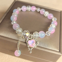 Bracelet en perles de verre bleu en gros, breloque cœur en cristal, bijoux faits main élégants pour femmes et filles, cadeau