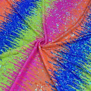 China Oem Wholesale Price Lace Fabric Stretch Elastane Embroidery Rainbow Gradient Sequins Fabric