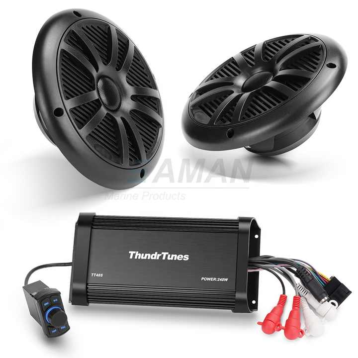 Marine 800 Watt 4 Channel Amplifier & 6.5 Inch Speaker kit with remote