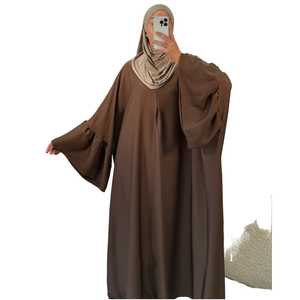 Jupe longue décontractée unie personnalisée à manches longues, modeste, pour femmes musulmanes, idéale pour l'Aïd, en polyester/coton respirant non tissé - Product Image 1
