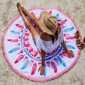 Coton personnalisé Glands Imprimé Grande Serviette de Plage Ronde Mandala - Product Image 4