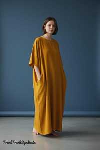 Mustard Yellow <b>Kaftan</b> <b>Dress</b> Women Regular Fit Maxi V-neck A-Line Casual Linen/Cotton Eco-Friendly Belt Pockets Resort Wear B2B - Product Image 5