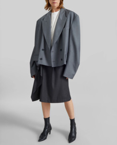 Grauer Anti-Falten-<span class=keywords><strong>Blazer</strong></span> für Damen, locker geschnitten, zweireihig, mit Reverskragen, Oversize, Langarm, für den Alltag und Streetwear - Product Image 3
