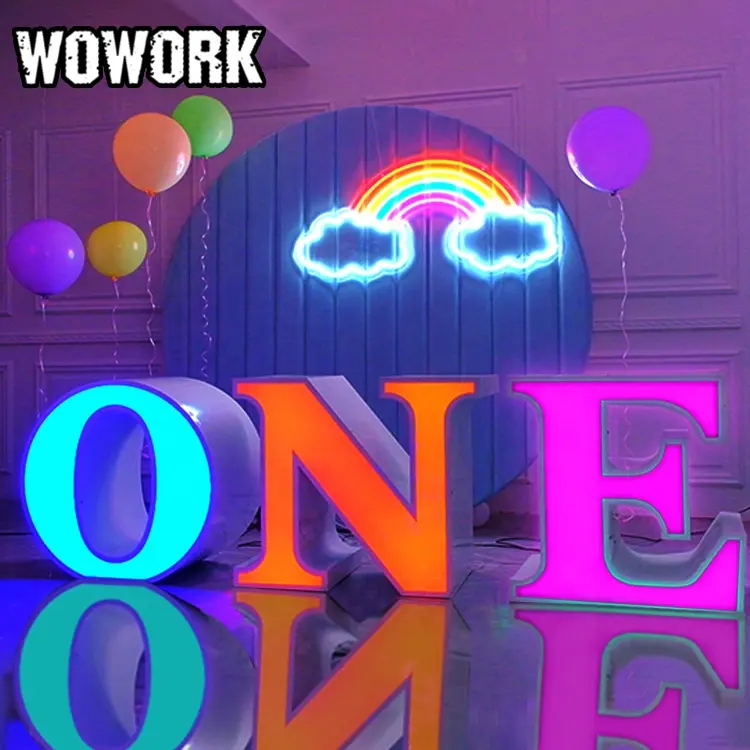 2022 wowork fundos eletrônicos de led, iluminado rgbw número um suporte de cupcake, grande letras de mesa de bebê com topo de vidro