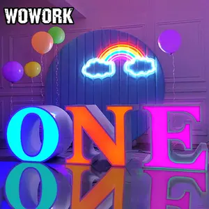 2024 WOWORK fushun electronic signs Illuminated led RGBW number one cupcake stand large baby table letters with glass top