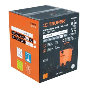 เครื่องดูดฝุ่นแบบเปียก/แห้ง รุ่น BOX 1 ความจุ 12 แกลลอน วัสดุพลาสติก ยี่ห้อ TRUPER - Product Image 4