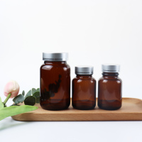 Flacon à pilules en verre ambré vide à large ouverture 100ml 150ml 200ml 250ml avec bouchon à vis Pot à capsule médicale avec bouchon en aluminium