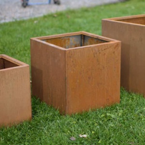 <b>Square</b> Corten Steel Floor Planter Outdoor Rustic American Style Flower <b>Pot</b> for Garden Green Plant Use - Product Image 1