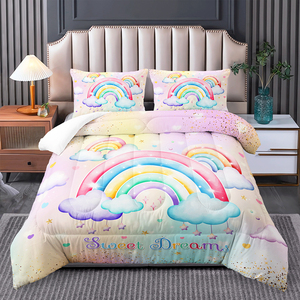 Ensemble <span class=keywords><strong>de</strong></span> literie pour chambre <span class=keywords><strong>de</strong></span> fille rose avec nuages peints en arc-en-ciel et animaux <span class=keywords><strong>de</strong></span> dessin animé, <span class=keywords><strong>hiver</strong></span> chaud, moderne, 3 pièces - Product Image 5