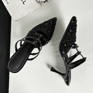 Sandalias de Moda 2024 en Oferta, Zapatos de Tacón Puntiagudos con Lentejuelas, Tacones Altos de 8.5 cm, Hipermercado - Product Image 5