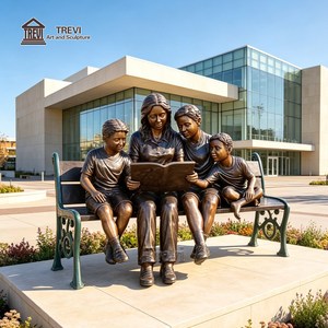 Estatua de Bronce de la Madre y los Hijos Sentados en un Banco de TREVI |   Escultura para Grupo de Lectura Familiar para Jardín, Parque y Biblioteca al Aire Libre - Product Image 5