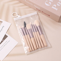 Ensemble de 8 mini-pinceaux de maquillage professionnels en nylon avec étui en PU, pour fond de teint, sourcils, style éventail, design naturel, manche pour femme