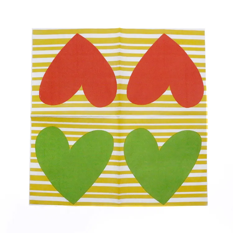 Rote und grüne herzförmige bedruckte 25 x 25 cm 10 x 10 zoll 17 g 2 stück 1/4 falte papierröpfchen