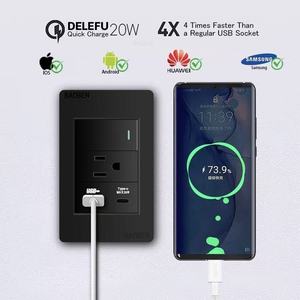 Prise murale américaine standard Type-C 20W à 3 <span class=keywords><strong>prises</strong></span> avec 1 port USB et 1 port USB-C, noire, style américain, ignifuge et sécurisée pour la maison - Product Image 5
