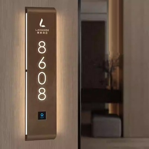 Plaques <span class=keywords><strong>de</strong></span> <span class=keywords><strong>porte</strong></span> numérotées LED intelligentes en bois électroniques Dsymbol 2025 pour hôtel, maison, chambre, avec sonnette, DND MUR - Product Image 4