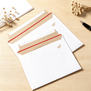 White Rigid Mailer Self Seal Tear Strip 250g White Lined Chipboard Cardboard <b>Envelope</b> Stock Custom Logo <b>for</b> Document Shipping - Product Image 1