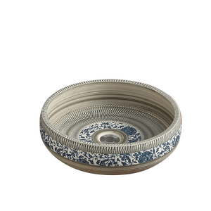 Современная керамическая раковина ручной работы сине-белого цвета с легкочистящейся чашей с деревянной гравировкой для столешницы в ванной комнате - Product Image 5
