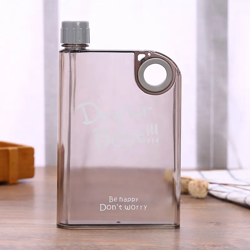 Garrafa de água quadrada para livro, copo transparente para notebook, garrafa de água plana portátil personalizada para uso ao ar livre, anel A5