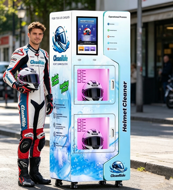 Custom Smart Helmet Washer Vending Machine with Metal Body and LCD Display QR Code & Token Payment Automatic Cleaning