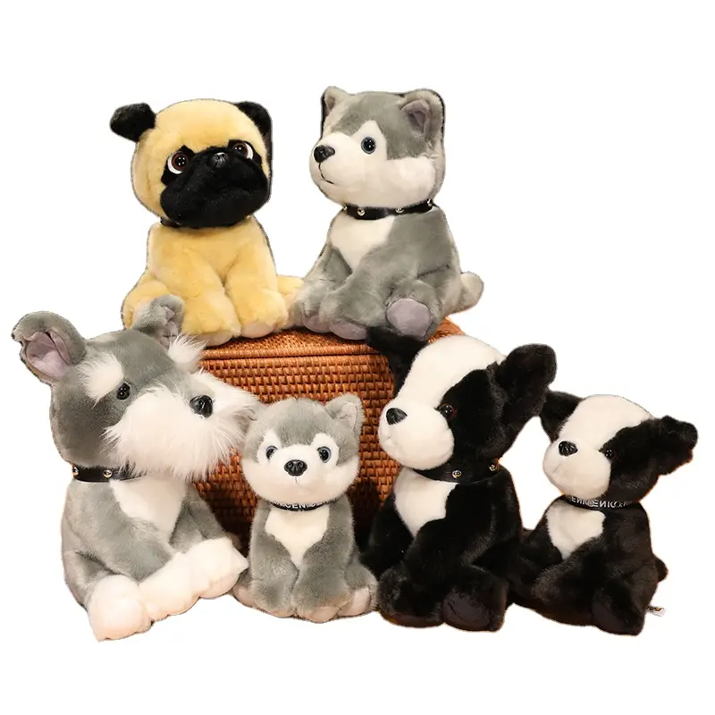 Newest Ready Stock OEM Cuddly Doll Soft Realistic Plush Stuffed Toy Plush Dog Stuffed Animals Husky Bulldog Shar pei Schnauzer