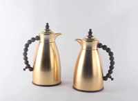 Ensemble de carafes à café de luxe avec poignée en bois, 1L et 0.7L, avec thermos arabe à isolation sous vide et revêtement rose, théière thermique, vaisselle du Moyen-Orient