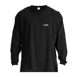 Camiseta deportiva de entrenamiento para hombre, camiseta de gran tamaño con logotipo personalizado para gimnasio, camiseta negra de manga larga de secado rápido de fabricante