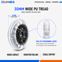 Roue de rechange pour trottinette 120x30mm PU avec 4 lumières LED blanches, roulement à billes ABEC-7, pour trottinette 3 roues enfant