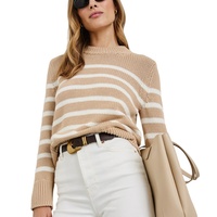 Großhandel Maßgeschneiderte Strickwaren-Hersteller Pullover Lässiger Gestreifter Extra Langarm-Pullover Gestrickter Rundhals-Pullover für Damen