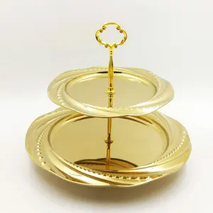 Metal prato de sobremesa 2 tier cupcake stand chic ouro carrinho do bolo de casamento