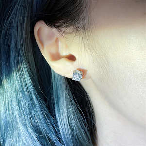 Tianyu Gems <b>Silver</b>-plated Gold Classic, Stylish, and Minimalist Four-prong Setting round Moissanite <b>Stud</b> <b>Earrings</b>. - Product Image 1