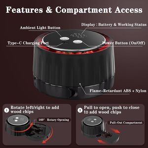 Kit Ahumador Eléctrico para Whisky AOZUO con 6 Virutas de Madera Reutilizables, Herramienta de Bar para Ahumar Bebidas al Estilo Old Fashioned - Product Image 4