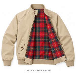 Giacca da Golf Personalizzata per <span class=keywords><strong>Uomo</strong></span> OEM ODM, <span class=keywords><strong>Beige</strong></span> in Misto Cotone con Fodera Tartan, Zip Frontale, Stile Vintage - Product Image 3