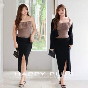 Conjunto de Tres Piezas para Mujer Happy Plus N9246, Talla Grande, Tejido de Punto, Color Sólido, Cintura Elástica, Falda Midi Plisada, Camisola y Cárdigan - Product Image 5