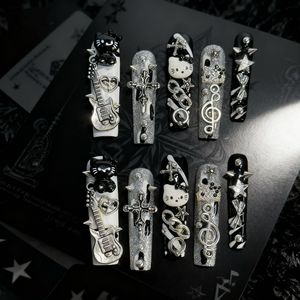 เปิดตัวสินค้าใหม่ เล็บปลอมสไตล์พังก์ Hello Kitty ลาย Y2K ประดับหมุด ดีไซน์ทรงสติลเลตโต้ ลายผีเสื้อ ติดง่าย - Product Image 1