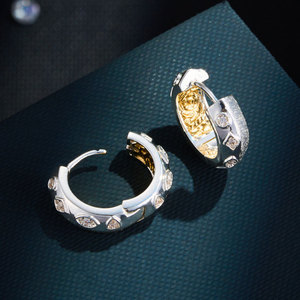Huggie Earrings 925 Silver With Zircon Inlay Geometric Design For Everyday Wear - Product Image 1