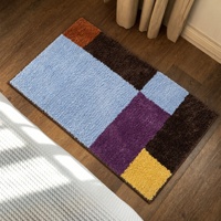 Tapis de salle de bain moderne à blocs de couleur, touffeté, ultra-doux, super absorbant, avec support antidérapant robuste et durable