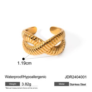 Anillo de Acero Inoxidable con Diseño de Cuerda Trenzada y Cruzada, Estilo Vintage, Chapado en Oro, para Mujer, Joyería Hip Hop - Product Image 2