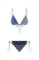 Fabricant de bikinis sur mesure, ensemble de bikini triangle à paillettes dégradées Repreve, bretelles réglables, liens sur les côtés, maillot de bain deux pièces