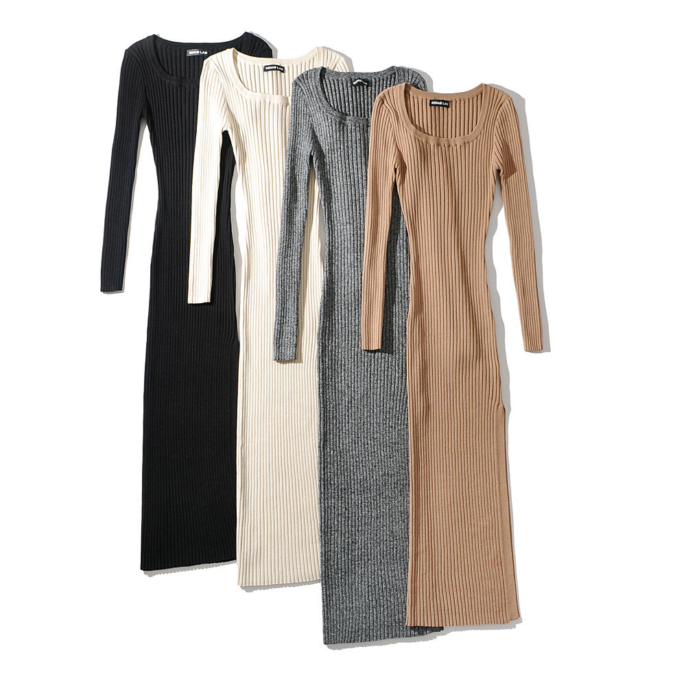 Colorway High Fashion Side Slit Design Women's Sweater Dress