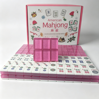 Jeu de Mahjong américain rose pailleté, 166 tuiles, kit complet de Mahjong avec valise en PU, cadeau de vacances, jeu de société Mahjong
