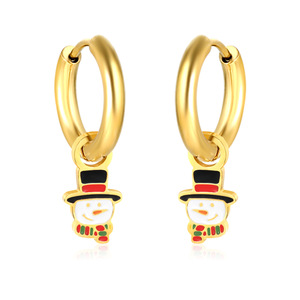 Christmas Snowman Stud <b>Earrings</b> Gold Hoop Cartoon Design Unisex Everyday Wear - Product Image 2