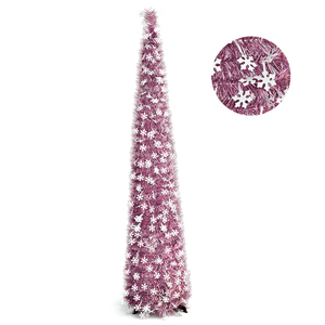 ต้นคริสต์มาสประดิษฐ์แบบป๊อปอัพ ขนาด 150 ซม. ตกแต่งด้วยเส้นใยประกายสีชม<span class=keywords><strong>พ</strong></span>ู-เงิน <span class=keywords><strong>พ</strong></span>ร้อมเกล็ดหิมะ - Product Image 1