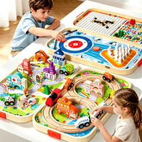 Ensemble de blocs de construction en bois pour train et ville, jeu de société multifonctionnel, curling, bowling, ludo, jouet éducatif Montessori, OEM ODM