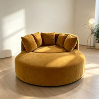 Canapé rond en velours avec dossier incurvé et coussins moelleux pour salon, hôtel, salle de séjour, meubles d'appoint, pas d'assemblage requis, design luxueux