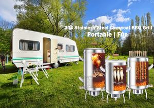 304 स्टेनलेस स्टील पोर्टेबल चारकोल केब बीबीसी ग्रिल और चिकन रोस्टर बाहरी कैंपिंग धूम्रपान के लिए - Product Image 2